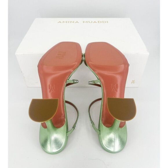 NEW AMINA MUADDI Naima Mint Green Crystal Embellished Fluted Sandals Siz… - Picture 14 of 15